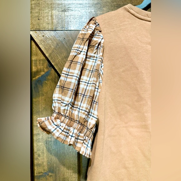 NWOT Tommy Hilfiger Tan Plaid Sleeve Terry Top Sz M - Picture 4 of 12